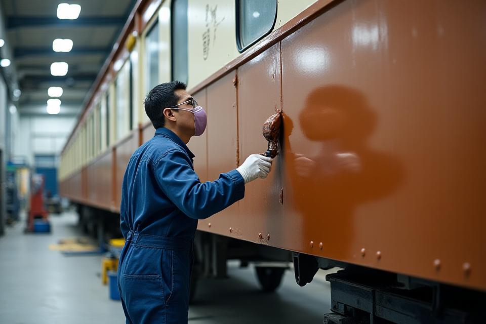 貨車の塗装作業風景